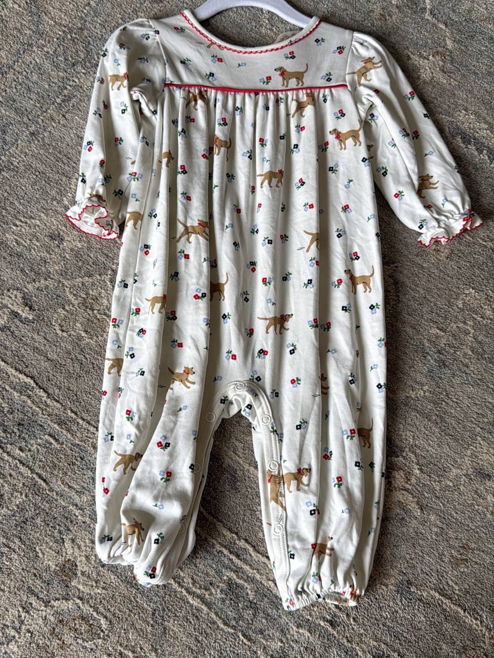 The Beaufort Bonnet Company Cream Romper with Dog & Floral Print 6/12mo